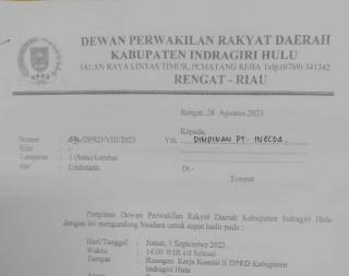 Bicarakan HGU, DPRD Inhu Akan ‘Hearing’ dengan PT Inecda